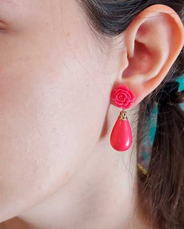 pendientes flamenca rosita roja - red rose FLAMENCO EARRINGS